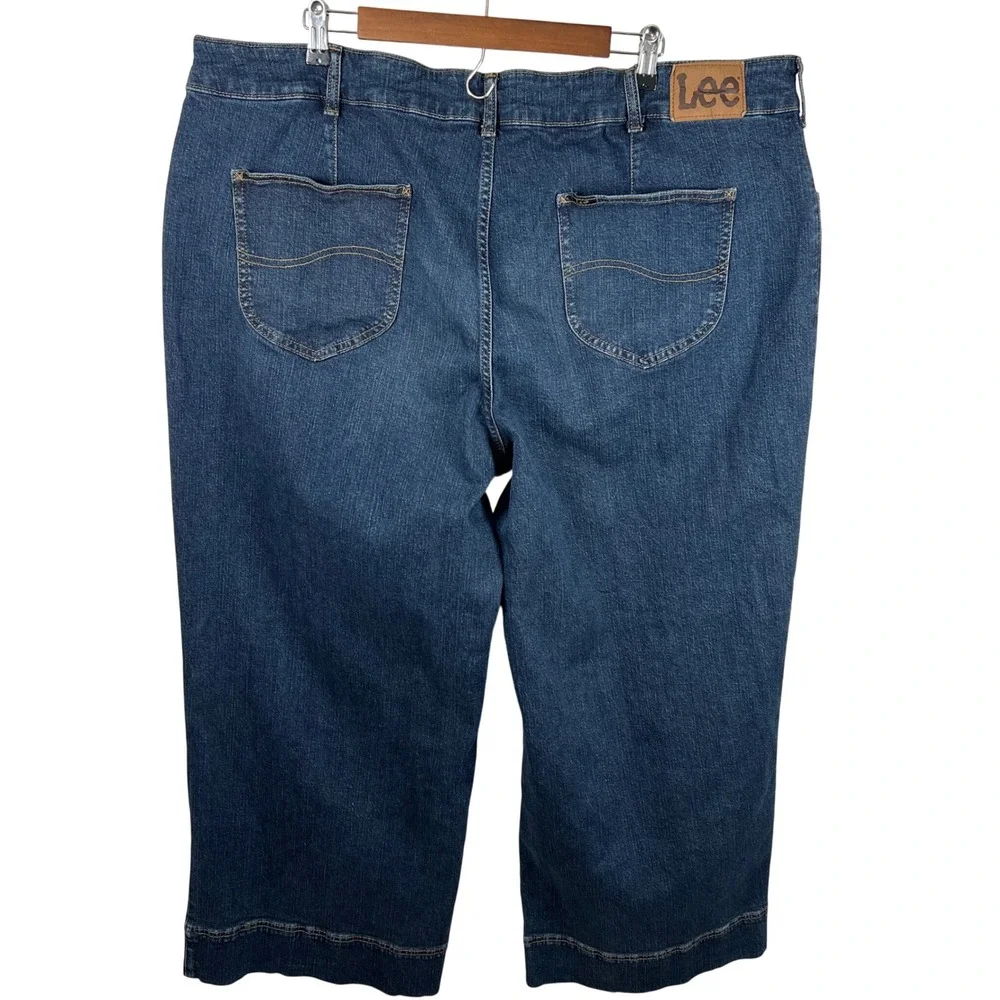 Lee Womens High Rise Wide Leg‎ Blue Denim Jeans Medium Wash Plus Size 23x30